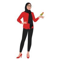 leuke moslimvrouw die hijab en sjaal vlak vectorillustratiekarakter draagt dat op witte achtergrond wordt geïsoleerd vector
