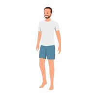 man met eenvoudig t-shirt en korte zomermode voor strand platte vectorillustratie vector