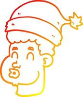 warme gradiënt lijntekening cartoon man met kerstmuts vector