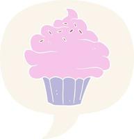 cartoon cupcake en tekstballon in retro stijl vector