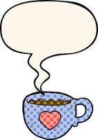 ik hou van koffie cartoon beker en tekstballon in stripboekstijl vector