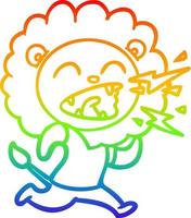 regenbooggradiënt lijntekening cartoon brullende leeuw vector