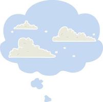 cartoon wolken en gedachte bel in retro stijl vector