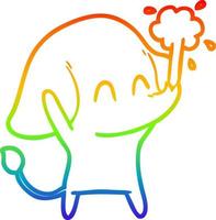 regenbooggradiënt lijntekening schattige cartoon olifant die water spuit vector