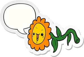 cartoon bloem en tekstballon sticker vector