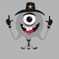 gelukkig halloween-monsterpictogram. schattig kawaii cartoon eng grappig babykarakter. ogen, tong, tand, handen omhoog. plat ontwerp. vector cartoon illustratie