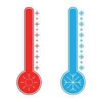 thermometer koud en warm icoon. bevriezen temperatuur vector weer warm koel indicator. meteorologiethermometers die warmte en koude meten. vector illustratie