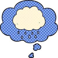 cartoon regenwolk en gedachte bel in stripboekstijl vector