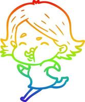 regenbooggradiënt lijntekening cartoon meisje dat gezicht trekt vector