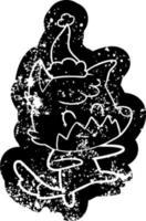 cartoon noodlijdende icoon van een vriendelijke vos met kerstmuts vector
