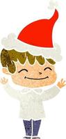 retro cartoon van een gelukkige jongen die een kerstmuts draagt vector