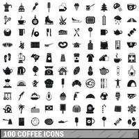 100 koffie iconen set, eenvoudige stijl vector