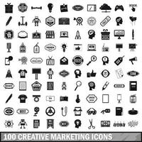 100 creatieve marketing iconen set, eenvoudige stijl vector
