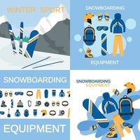 bannerset voor snowboarduitrusting, vlakke stijl vector