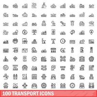 100 transport iconen set, Kaderstijl vector