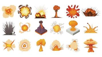 explosie icon set, cartoon stijl vector