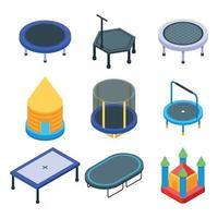 trampoline iconen set, isometrische stijl vector