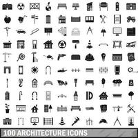 100 architectuur iconen set, eenvoudige stijl vector