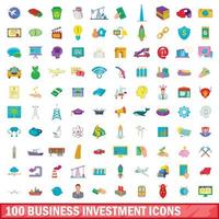 100 zakelijke investeringen iconen set, cartoon stijl vector