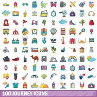 100 reis iconen set, cartoon stijl vector