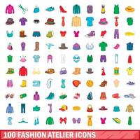 100 mode atelier iconen set, cartoon stijl vector