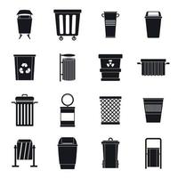 vuilniscontainer iconen set, eenvoudige stijl vector
