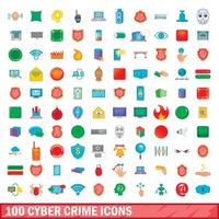 100 cybercriminaliteit iconen set, cartoon stijl vector