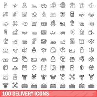 100 levering iconen set, Kaderstijl vector