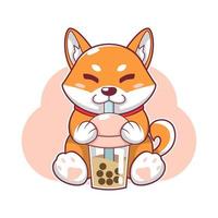 shiba inu drinken boba vector illustratie ontwerp