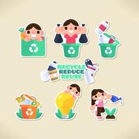 laten we ons afval recyclen schattige sticker vector