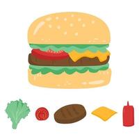handgetekende grote hamburger doodle illustratie vector