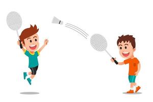 twee schattige jongens die gelukkig badminton spelen vector