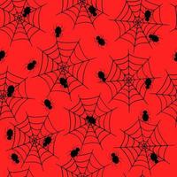 naadloos patroonweb met spinnen op rode achtergrond. vector achtergrond behang halloween concept