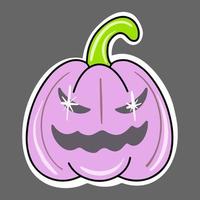 vector beangstigende paarse pompoen met een boze glimlach. leuke halloween-sticker.