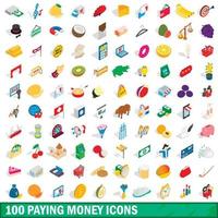 100 betalende geld iconen set, isometrische 3D-stijl vector