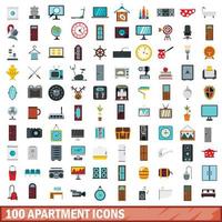 100 appartement iconen set, vlakke stijl vector