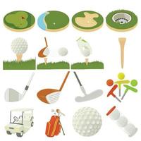 golf items iconen set, cartoon stijl vector