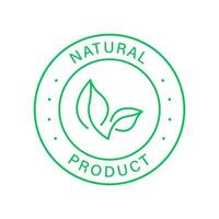 natuurlijke biologische product groene lijnstempel. kwaliteit verse natuurlijke ingrediënten schets sticker. milieuvriendelijk gezond voedseletiket. puur symbool. natuur gecertificeerd logo. vectorillustratie. vector