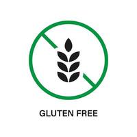 geen gluten voedsel dieet. allergisch voor tarwe zwart pictogram. glutenvrij silhouet icoon. allergie tarwe verboden symbool. gluten voedingsverbod logo. biologisch graan groen stopbord. geïsoleerde vectorillustratie. vector