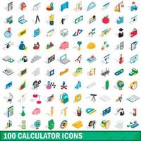 100 rekenmachine iconen set, isometrische 3D-stijl vector