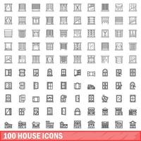 100 huis iconen set, Kaderstijl vector