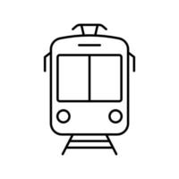 zwarte tramlijn icoon. tram in vooraanzicht lineair pictogram. stopstation voor stads elektrisch openbaar vervoer overzichtsbord. vintage tram symbool. bewerkbare streek. geïsoleerde vectorillustratie. vector