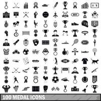100 medaille iconen set, eenvoudige stijl