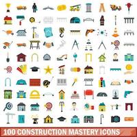 100 bouwmeesterschap iconen set, vlakke stijl vector