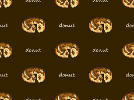 donut cartoon karakter naadloze patroon op bruine achtergrond. pixelstijl vector