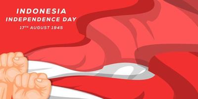 Indonesië onafhankelijkheidsdag achtergrond afbeelding met twee handen met Indonesische vlaggen vector