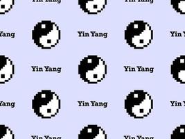 yin yang cartoon karakter naadloze patroon op blauwe achtergrond. pixelstijl vector