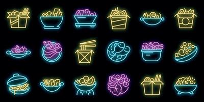 wok menu iconen set vector neon