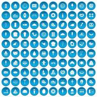 100 calorieën iconen set blauw vector