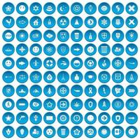 100 embleem iconen set blauw vector